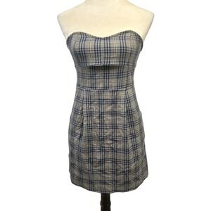 Y2K Strapless Plaid Mini Dress S Coquette Academia‎ Preppy Retro Schoolgirl